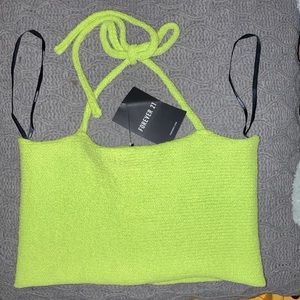 NWT F21 neon green cropped halter sweater Small